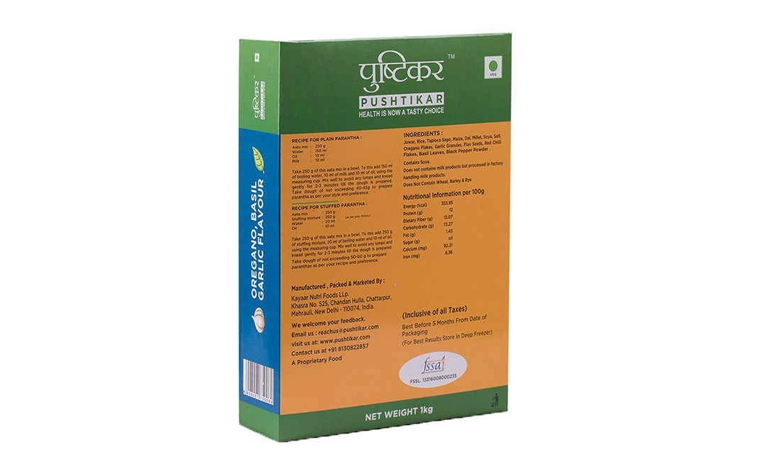 Pushtikar 8-Nutrients Wheat-Free Atta, Organic, Basil Garlic flavour   Pack  1 kilogram